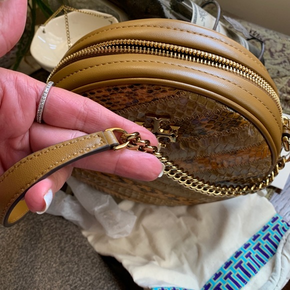 Authentic TORY BURCH SNAKE SKIN Leather top zip Crosby - Picture 10 of 15